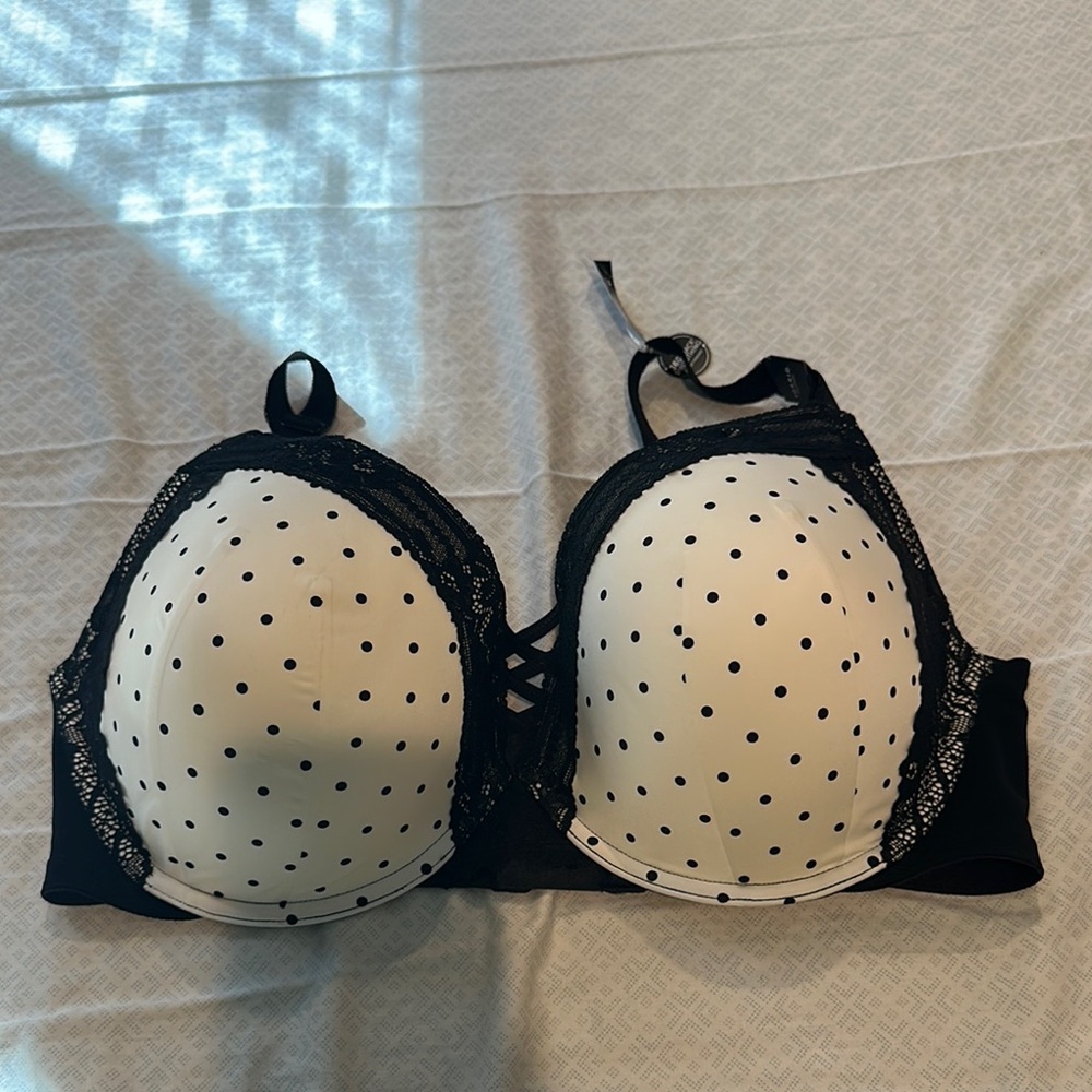 Torrid Black and White Polka Dot Lace Bra